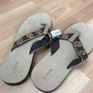 NWT JCrew Boho Brown Leather Comfy Flip Flops 9